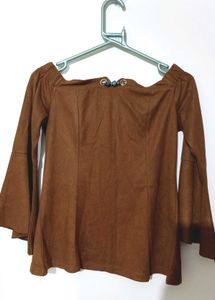 Chic Brown Off-shoulder Top With Bead Detailing