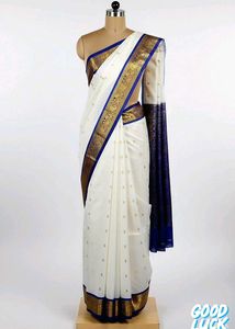 Elegant White & Blue Saree