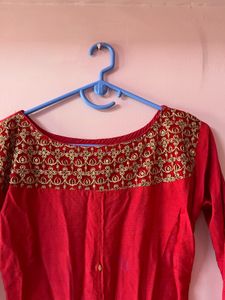 Red & Gold Embroidered Kurti
