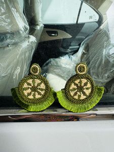 Kiwi Fruit Beaded Patches Earrings