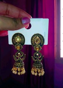 Gold Oxidised Large Jhumka✨