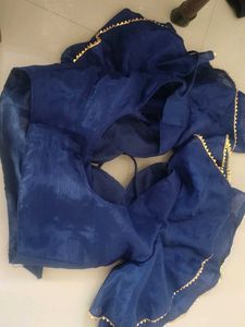 Navy Blue Bell Sleeve Ready Made Padded Blouse