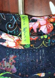 Blue Colour Floral Design Knee Length Top For Wome