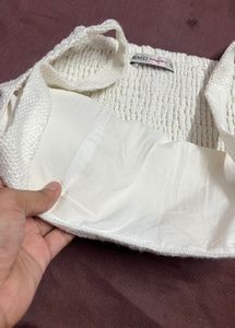 Zara White Textured Crop Top