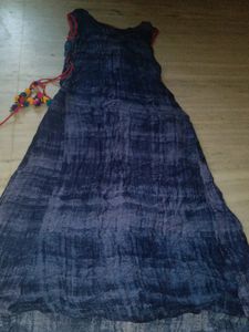 A-line Long Embroidered Kurta With Pompom Latkn