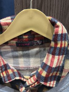 Blue Sweatshirt with Plaid Collar