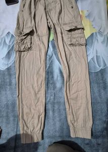 Khaki Cargo Pants With Gray Jean