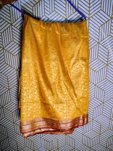 Yellow Sari with Gold Detailing