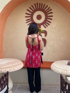 Red Printed Sleeveless Tunic Top