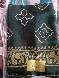 Silk Green Bandhani Saree with Elephant Border