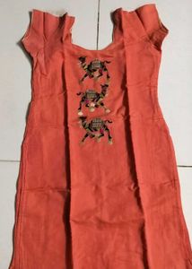 Peach Kurta With Camel Embroidery