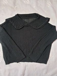Dark Green Knit Sweater with Peter Pan Collar