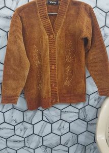V Thick Woollen Front Open Sweater