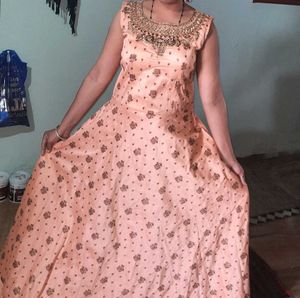 Peach Floral Embroidered Gown