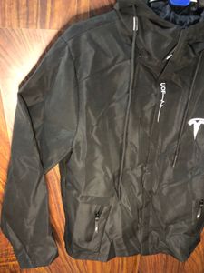 Stylish Black Polyester Jacket With Tesla Print