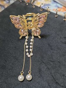 Pink Butterfly Stone Pearl Hair Clutch