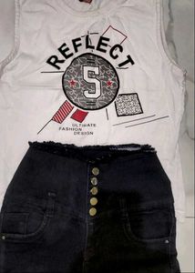 Combo Of Sleeveless T- Shirt &amp; High Waist Jeans