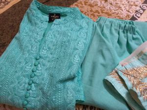 Aqua Chikankari Kurti Set