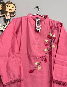straight Pink Embroidered Kurta