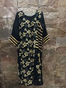 Black & Gold Embroidered Kurti