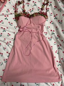 Savana Pink Floral Neckline Mini Dress