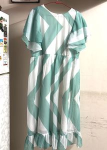 White&amp;sea Green Flowy Dress