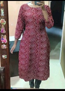 Maroon Bandhani Print Kurti