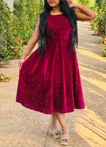 wine  Velvet Dress 👗