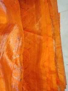 Orange Saree with Silver Detail