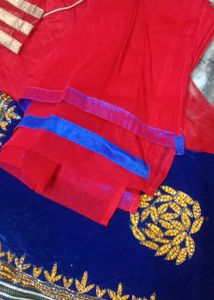 Red &amp; Blue Embroidered Lehenga Choli