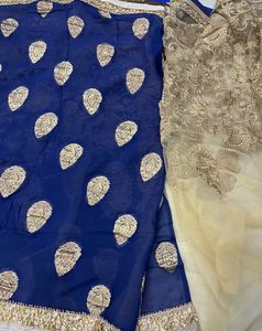 New Royal Blue And Gold Banarsi Silk Organza Saare