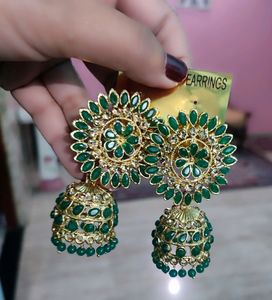 Green Jhumka Light Weight Partywear