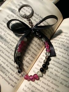 onion pink Beaded Keychain with black ribbon