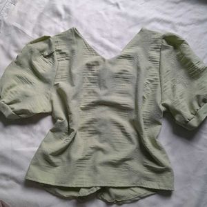 Pretty Pastel Green Formal V Neck Korean Top