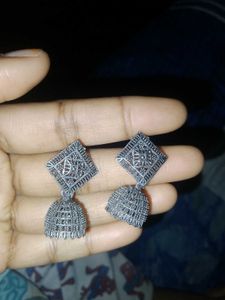 Silver Tone Jhumka Earrings