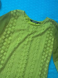 Green Embroidered Chikankari Georgette Kurta
