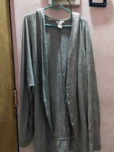 Gray Hooded Cardigan