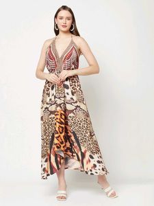 Stylish Animal Print Halter Dress