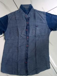 Patterned Denim Collar Shirt