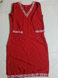 Red Embroidered Kurta