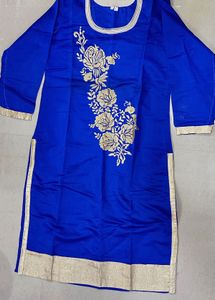 Blue Kurti with Golden Floral Embroidery