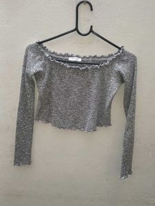 Gray Off-Shoulder Crop Top