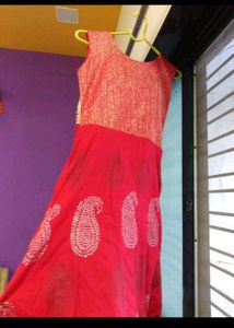 cotton red colour full length dress