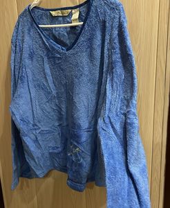 Blue Terry Cloth Long Sleeve Top