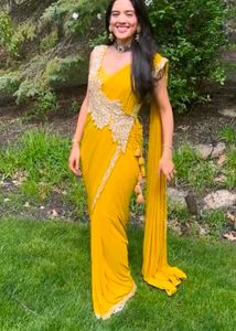 Elegant Yellow Saree for stitched