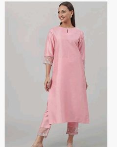 Pink Kurta Set with Lace Detail