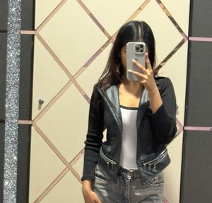 Black Leather Ribbed Jacket
