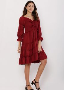 Burgundy Ruffled Mini Dress