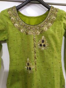 Party Wear Blue And Parrot  Green Hand Work Kurta