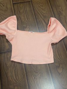 Peach Puff Sleeve Crop Top